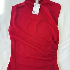 NWT H&M Red Sleeveless Mock Neck Tank with Side Ruching